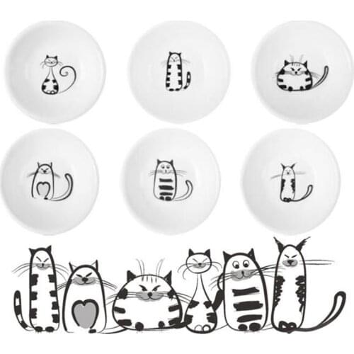 Creative Cute Cat Small Saucer Shape Mini Plate Ceramics Cartoon Dish Creative Snack Plate Salad Dinner Tray Sauce Dish 6pcs/Set