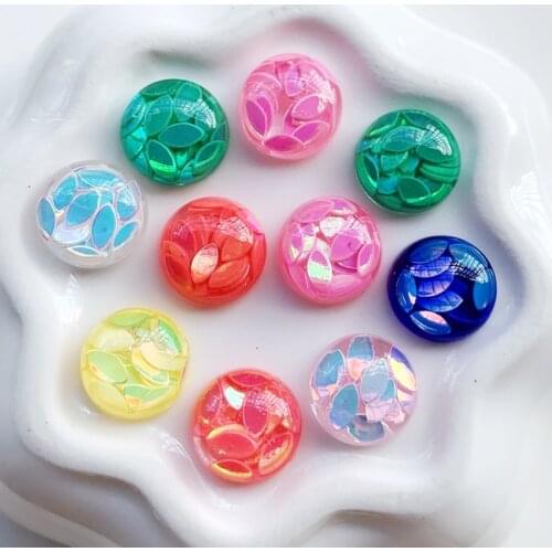 50pcs 10mm leaf Sequins Round Resin Patch Make Jewelry Findings Fit Earring Ring Cabochon Rhinestones Gem Bead decorate craft