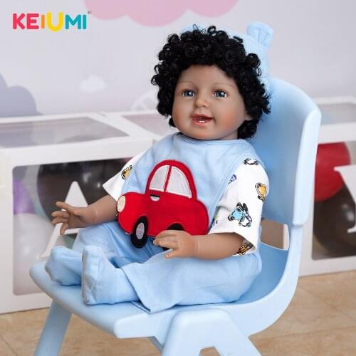 Black Skin 55 cm KEIUMI Cloth Body Reborn Baby Doll Lifelike Smiling Bebe Alive Boy Dresses Toy Doll For Childrens Day Gift