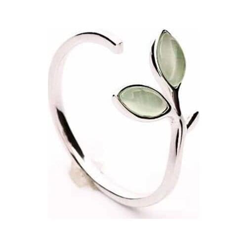 Hot Sale Korean Green Opal Leaf Leaves Open Rings for Women Girls Ladys Fashion Jewelry Gift