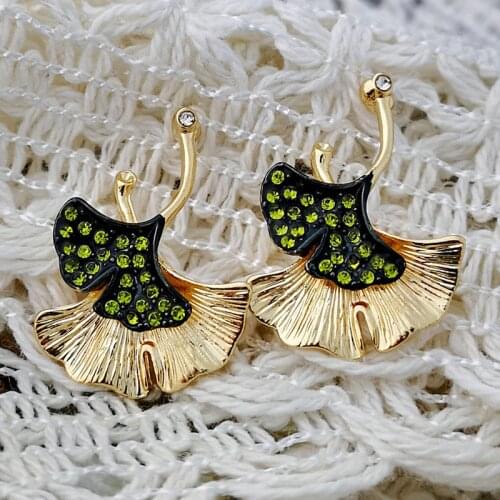 Fashion Vintage Pendientes Metal Antique Gold Leaf Drop Earrings for Women Boho Ethnic Green Crystal Women Earring Punk Jewelry