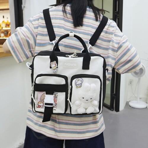 Fashion Womens Backpack Cute Doll Nylon Contrast Color School For Girls Large-capacity Waterproof Student Shoulder Bag Bookpack