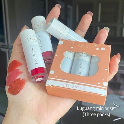 3pcs/set Mini Mirror Water Lip Glaze Set Velvet Waterproof Moisturizing Rich Color Good Adhesion Long-lasting Makeup Labiales