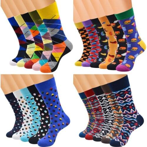 1 Pair Big Size Combed Cotton Fashion Man Socks Retro Geometric Patterns Long Socks Hip Hop Pop Sock Personality Harajuku Sokken