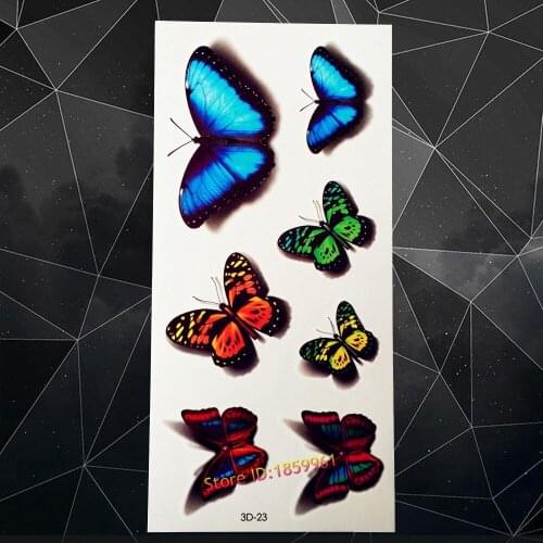 New 3D Temporary Tattoo Sticker Blue Butterfly Pattern A3D-23 Fake Disposable Waterproof Tattoo Paste Red Yellow Butterfly Tatoo