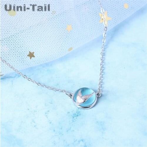 Uini-Tail new 925 sterling silver mermaid tear necklace blue bubble Korean version of the simple fashion dynamic small fresh