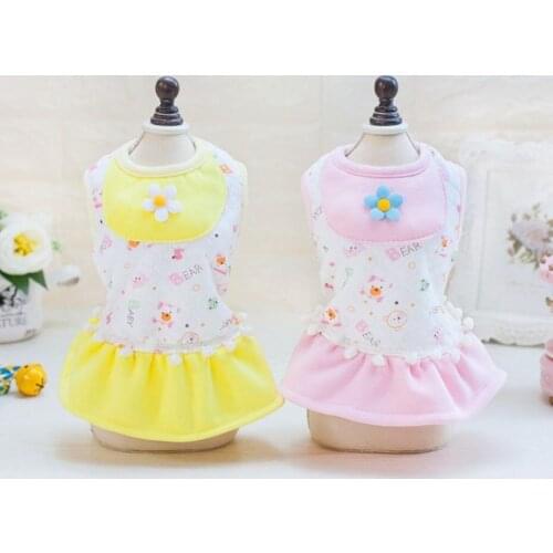 Dog Cat Dress Baby Cotton Flowers Design Pet Puppy Skirt Autumn/WInter Clothes Outfit 5 Sizes