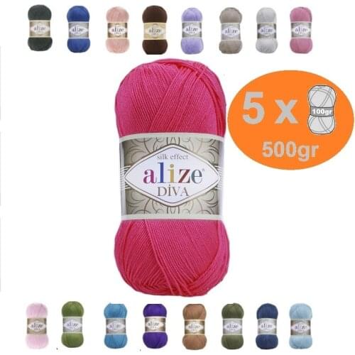 Alize Diva Yarn 5x100gr-350mt %100 Microfiber Acrylic DIY Knitting Crochet Soft Summer Lace Bikini Swimsuit Thin Made in Turkey