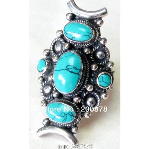 R138 Nepal Tibetan White Metal Copper inlaid Stone Ring,superwide Vintage finger Rings