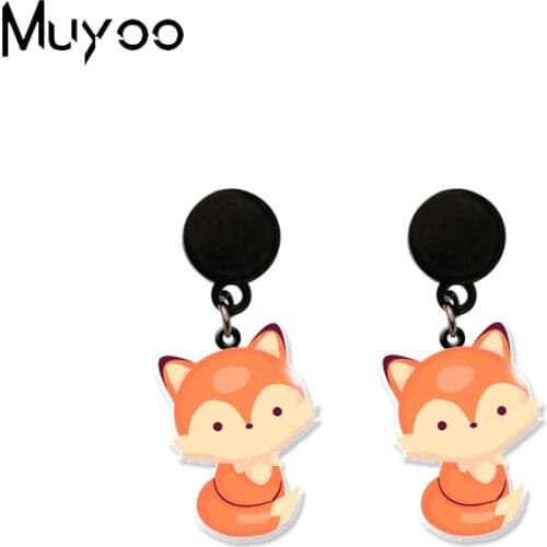 2020 New Cute Little Red Foxes Funny Animlas Lovely Fox Epoxy Acrylic Resin Drop Stud Earrings Handmade Earrings