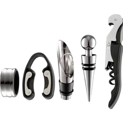 Wine Opener Kit Set Including 5 Pcs Tool Stainless Steel Wine Opener Kit Pourer Wine Ring Wine Decanter Bottle Opener Cutter