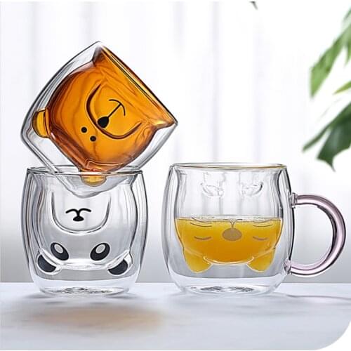 Cute Mugs Double Wall Glass Mug, Coffee Mug, double layer glass mug, Insulated Glasses Cup , Animal Bear Cat Tea Milk Double cup