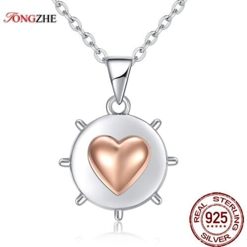 TONGZHE Wholesale 925 Sterling Silver Pendants & Necklaces Heart Love Gold Color Bon voyage Rudder Tibetan Jewelry Women