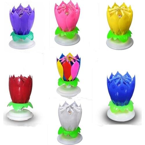 7Pcs/Set Fasion Amazing Romantic Musical Lotus Rotating Happy Birthday wedding Candle Magical Sparklers For Christmas Party Gift
