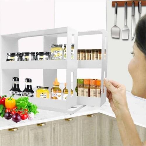Rotating Spice Rack Kitchen Supplies Shelves Slide Cabinet Push-Pull Rack Spices Jar Bottle Organizer Spice Storage Rack