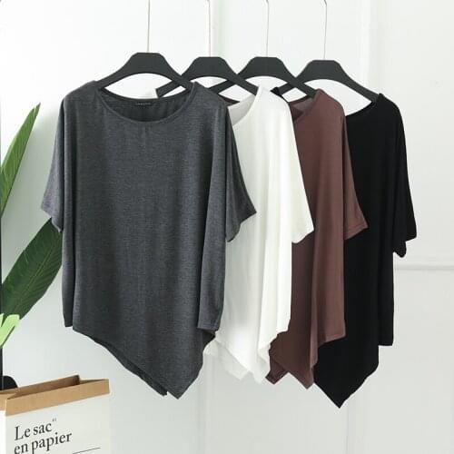 New Summer Casual Loose Plus Size Modal T-Shirt Women Batwing Sleeve Irregular T-Shirts All-Match O-Neck Pullover Tops Tee Mw335