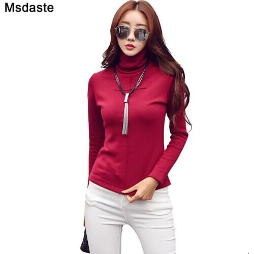 Women Turtleneck Warm Thick Fleece T shirt Long Sleeve Cotton Tops Plus Size S-3XL Autumn Winter Tshirt Bottoming Mujer Apricot