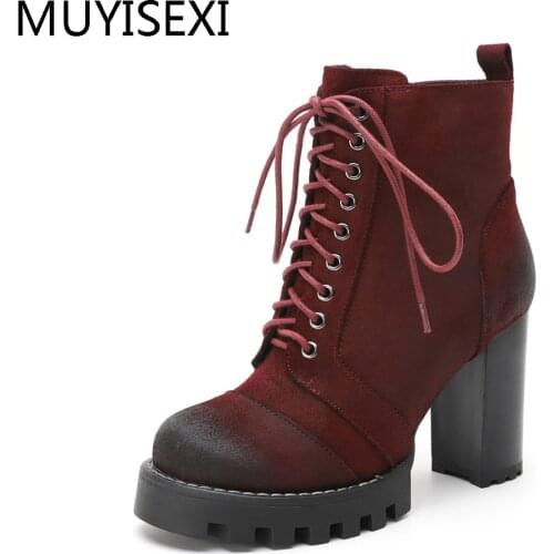 9 cm High Heel Platform Women Boots Genuine Leather Autumn Boots For Women Winter Boots Women plus size 35-42 JGG03 MUYISEXI