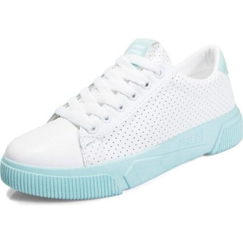 2019 New Autumn Women Sneakers Shoes PU Leather Women Casual Shoes Flats Platform Breathable Ultralight White Women Shoes T1-30