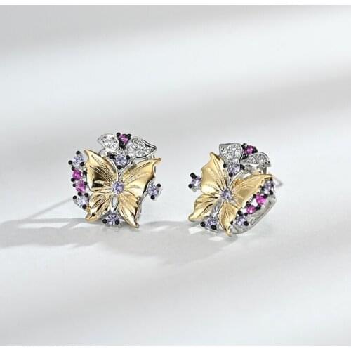 MENGYI New Unique Butterfly Tricolor Stud Earrings For Lovely Women Piercing Design Jewelry Wedding Exquisite 9 2 5 Earrings