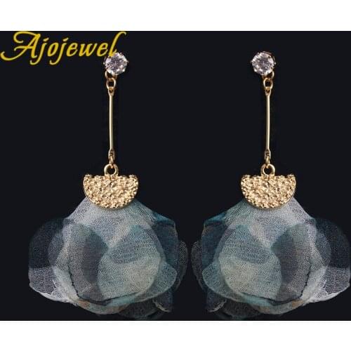 Ajojewel Multi-layer Yarn Flower Drop Earrings Rhinestone Costume Jewelry Match Dress
