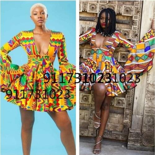 Womens African Cute Dress Traditional African Clothing Dashiki Ankara Bandage Summer Dresses Off Shoulder Print Ball Gown 2021