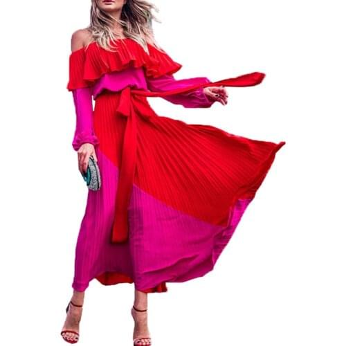 2021 Summer Sress Women Word Collar Strapless Irregular Woman Dress Harajuku Long-sleeved Pleated Beach Dresses Femme Robe 494