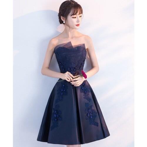 Short Navy Blue Strapless Embroidery Evening Gowns For Women Different Length Styles Prom Dresses 2021 Vestido De Tubo Sexy