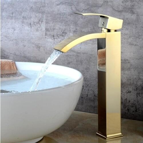 Gold/Chrome Basin Faucet Waterfall Faucet Bathroom Faucet Bathroom Basin Mixer Tap with Hot and Cold Water crane