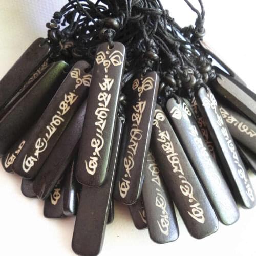 TNL187 Tibetan Yak Bone Hand Carved Mantras Amulets Pendant Chain Necklace OM MANI PADME HUM 10pcs lot