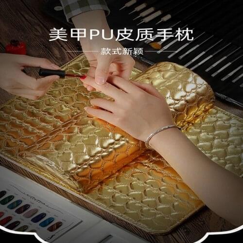 1pc-25colorGold/Silver PU Leather Pillow Holder Love Heart Design Soft Hand Cushion Hand Arm Rest Manicure Art Tools* 26*11.5*cm