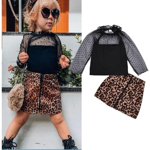 Children Casual Fashion Clothing Sets 2021 New Trend Kids Girls Lace Tops And Leopard Skirt Outfits 2Pcs Baby Party Clothes