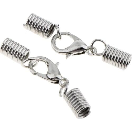 20Pcs Leahter Wax Cord End Crimp Spring Clasp for Necklace Bracelet Connectors with Lobster Clasps