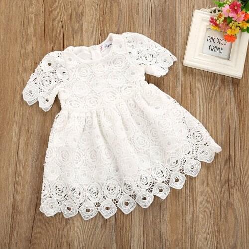 2021 New Toddler Infant Baby Girl Floral Lace Short Sleeve Princess Formal Dress Outfits New Year Gifts Girls Summer Clothes