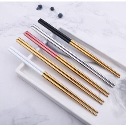5 Pairs Stainless Steel Square Chopsticks Chinese Stylish Healthy Light Weight Chinese Chopsticks Metal Non-slip Design Kitchen