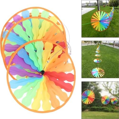 8pcs Wheel Rainbow Windmill Wind Spinner Whirligig Garden Home Lawn Yard Decor