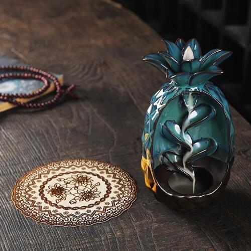 Pineapple Ceramic Incense Burner Holder for Home Decor Aromatherapy Ornament
