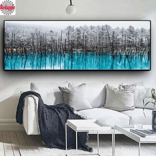 Large Snow Forest tree lake diamond Painting cross stitch mosaic Abstract painting embroidery full square rhinestone home decor