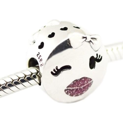 DIY Beads for Jewelry Making Sterling-Silver-Jewelry Playful Wink Bead Mixed Enamel Charms Silver 925 Berloque Perles