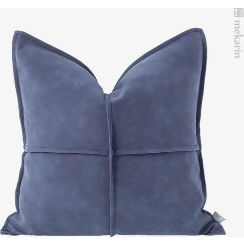 Home decoration hotel sofa pillow modern light luxury living room pillow gray blue leather soft square pillow waist pillow