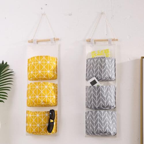 Hanging Storage Bag Wall Mounted Wardrobe Sundries Hanging Bag Container Fabric Cotton Pouch Cosmetic Toys Organizer