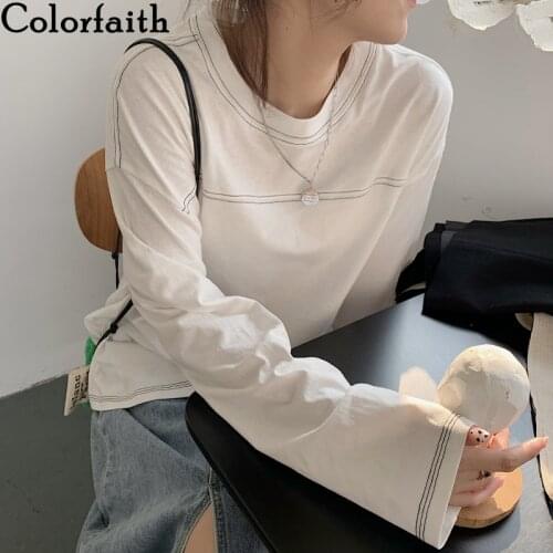 Colorfaith New 2021 Women Spring Autumn T-shirt Bottoming Basic Fashionable Korean Style Wild Lady Oversize StripedTops T2552