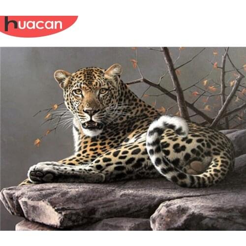 HUACAN 5D DIY Diamond Painting Animal Full Square Diamond Embroidery Kit Leopard Picture Of Rhinestone Wall Art