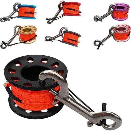 Small Compact Scuba Diving Finger Spool Dive Reel with 15m Line and Safety Clip Gear Equipment - Various Colors
