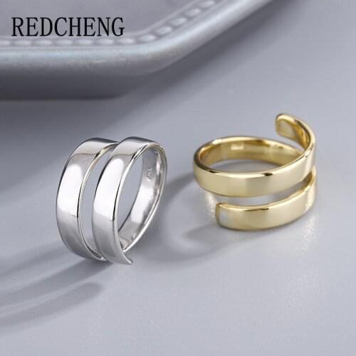 REDCHENG 925 Sterling Silver Twist Winding Rings for Women Temperament Vintage Double Layer Geometric Anniversary Jewelry Gifts