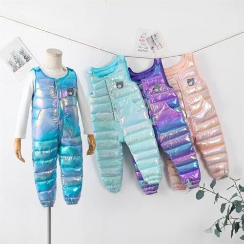 Baby Girls Clothes Winter Thick Warm Childrens Down Trousers One-piece Bib Suit Boys Solid Color Jumpsuit Fashion 1-5Y 2021 New