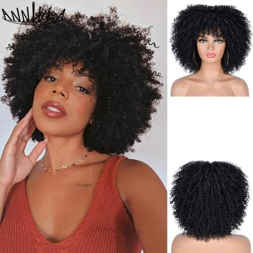 10inch Short Hair Afro Kinky Curly Wigs With Bangs African Synthetic Ombre Glueless Cosplay Wigs For Black Women Heat Resistant