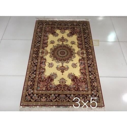 Free shipping 3'X5' 230 Line Handmade Silk Oriental Persian Rug hand Knotted silk carpet for home decoration