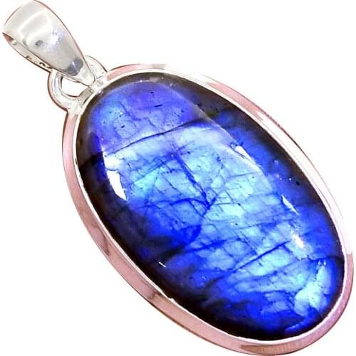 Nature Blue Fire Labradorite Pendant 925 Sterling Silver, 47 mm, MHBAP5387