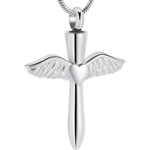 LHP12230 Stainless Steel Angel Wings/Heart Urn Pendant Memorial Necklace - Pet or Human Ashes Keepsake Cremation Jewelry